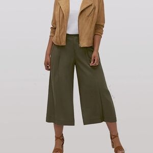 GAP Linen Lyocell Blend Olive Green Cropped Palazzo Pants